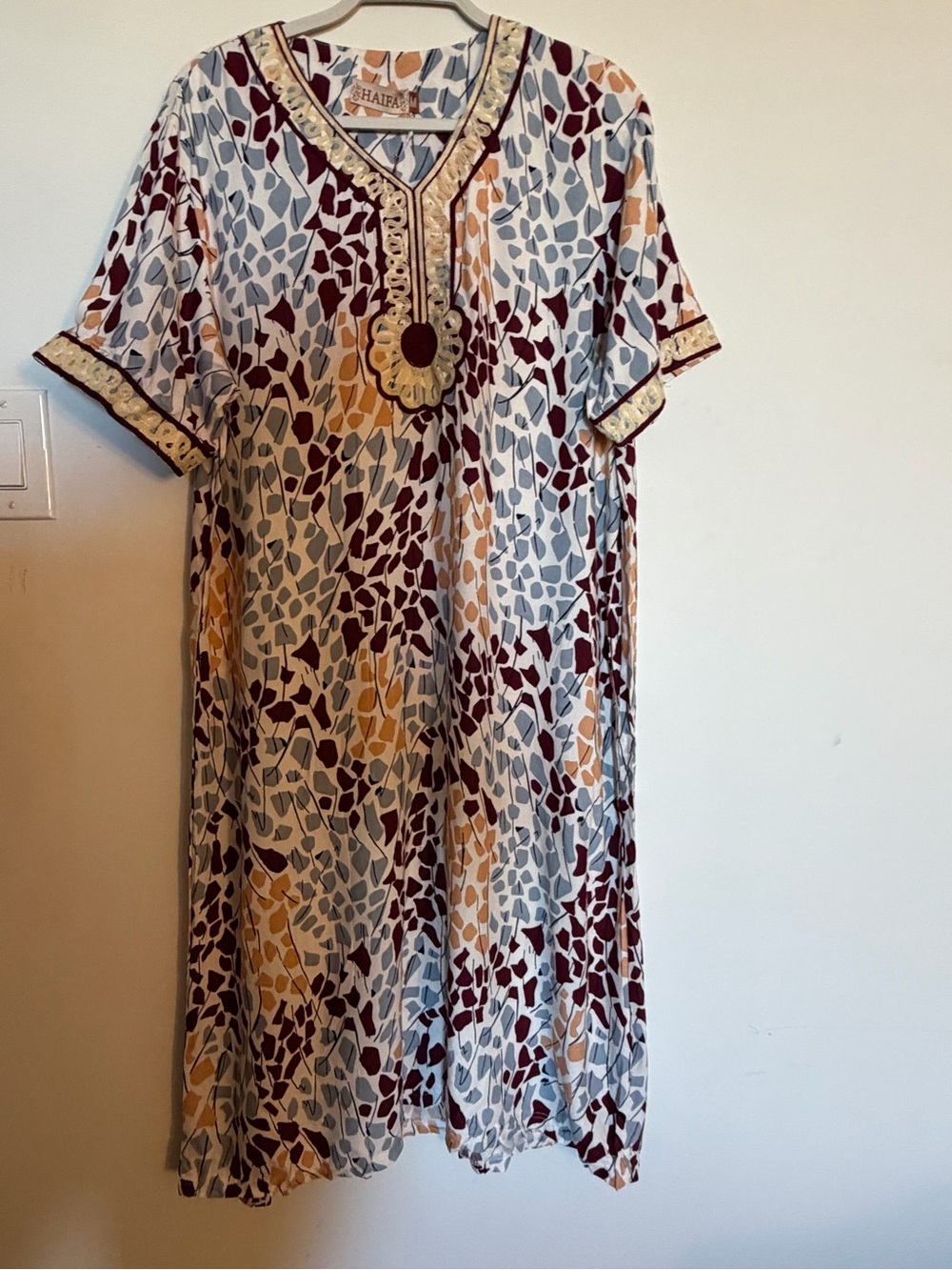 Hanifa Multicolor Kaftan Dress - Maroon, Yellow & Gray